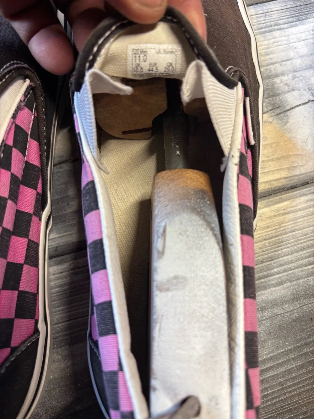 Vans black/pink checkerboard slip-on sneakers Mens 11 good condition